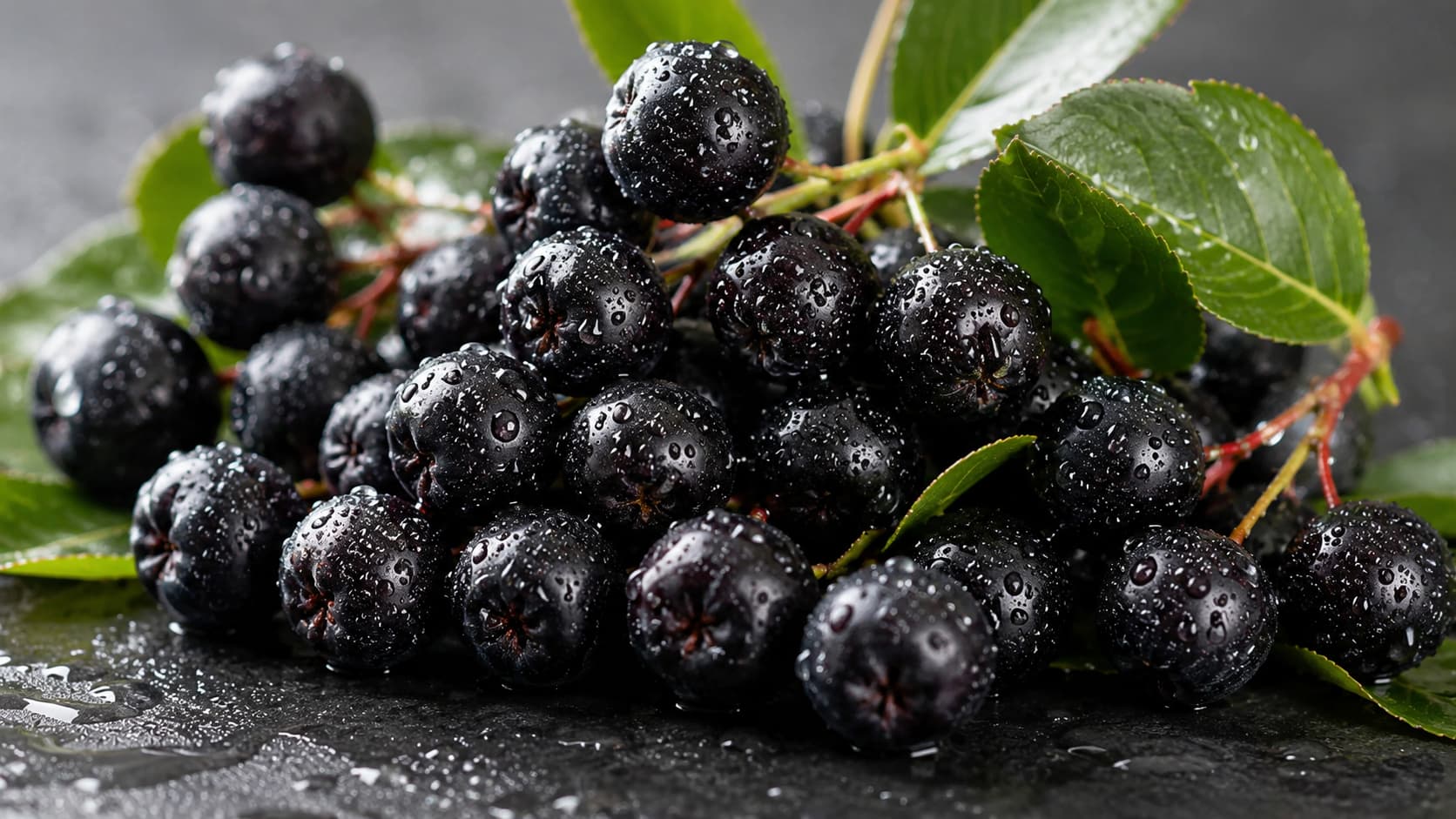 Freshly washed aronia berries